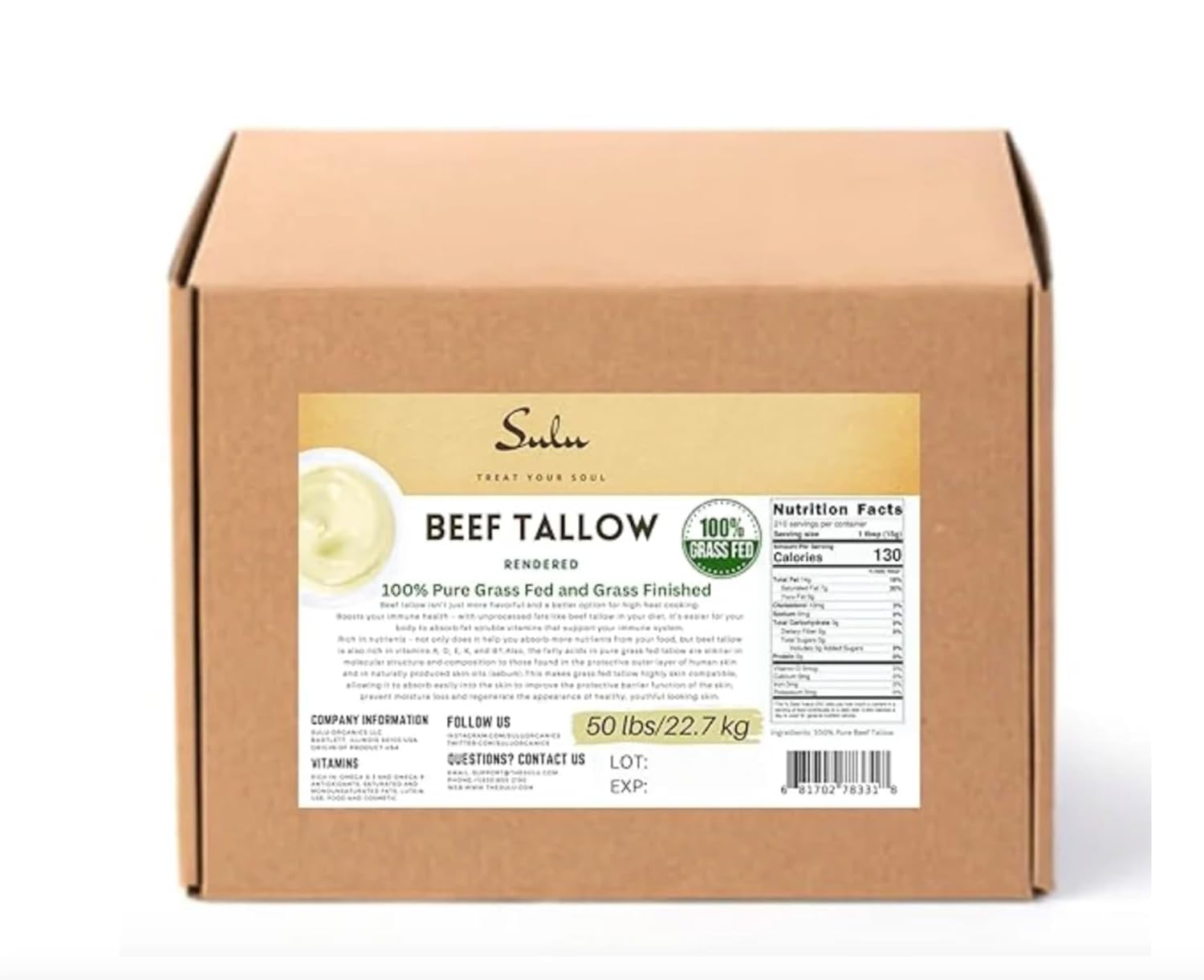 100% Pure Grass Fed Beef Tallow for Cooking and Baking Needs