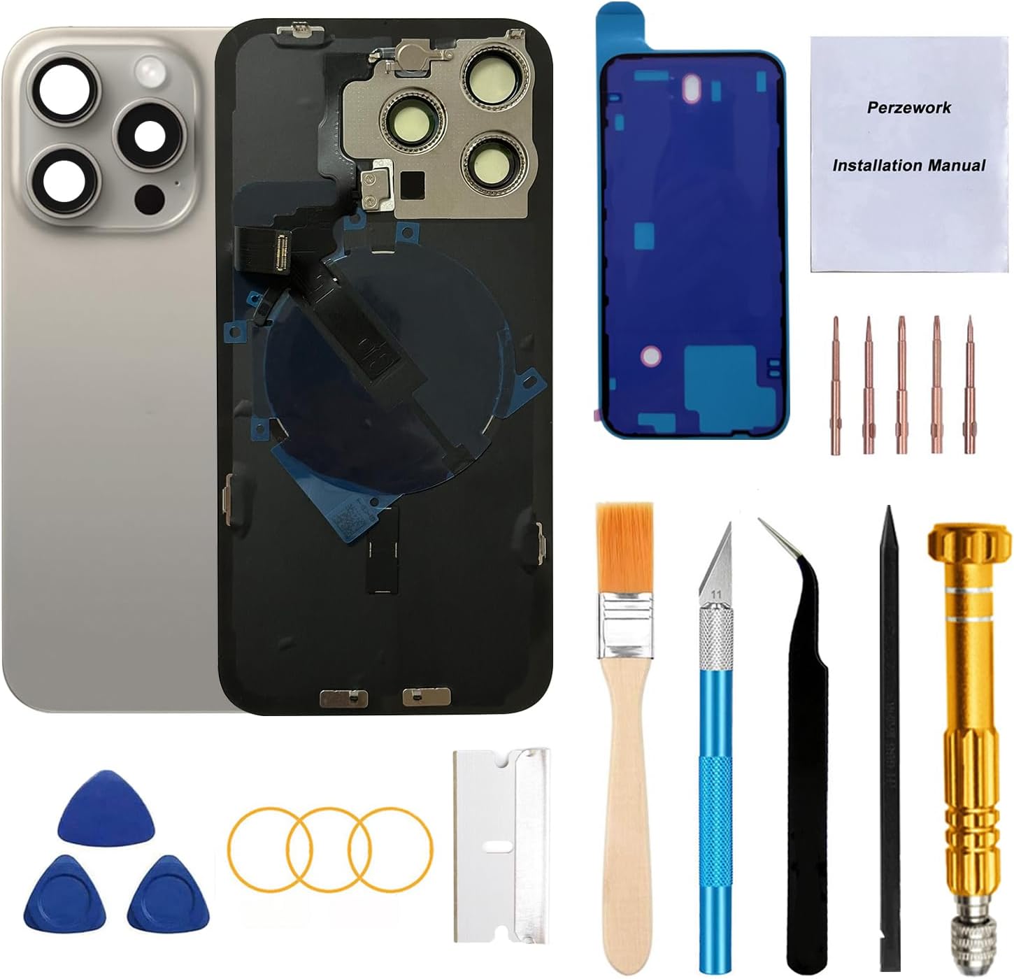 Rear Back Glass Replacement for iPhone 15 Pro Max with Tools