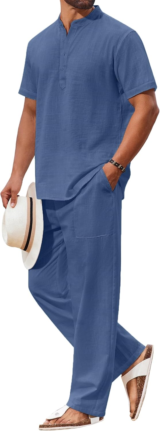 COOFANDY Men's Casual Cotton Sets for Summer Vacation Outfits