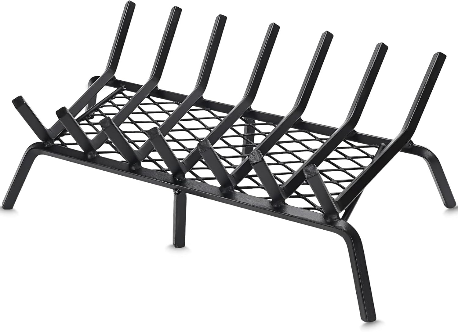 Heavy Duty Fireplace Grate with Ember Retainer for Wood Burning