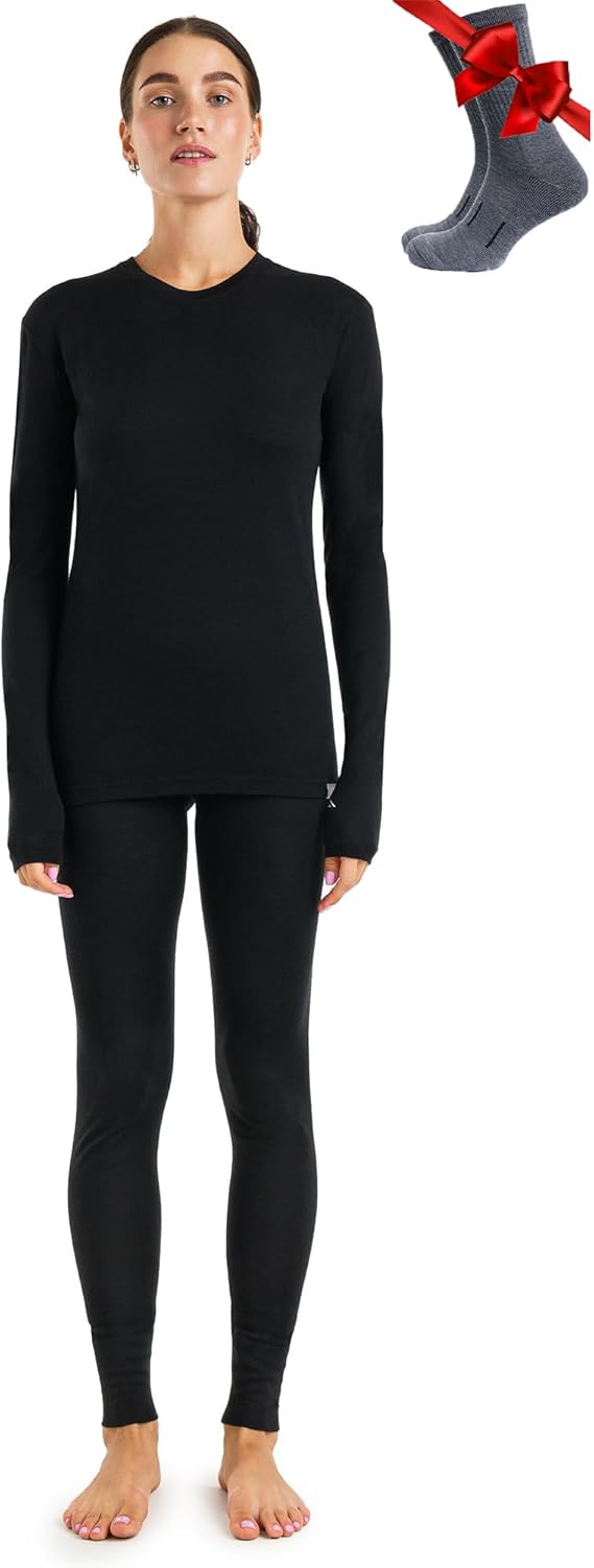 Merino Wool Base Layer Women Set - Heavyweight & Lightweight Options