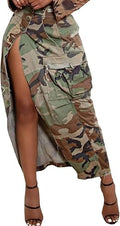 Voghtic Camo Skirt High Waisted Ruched Drawstring Midi Pencil - Sleek
