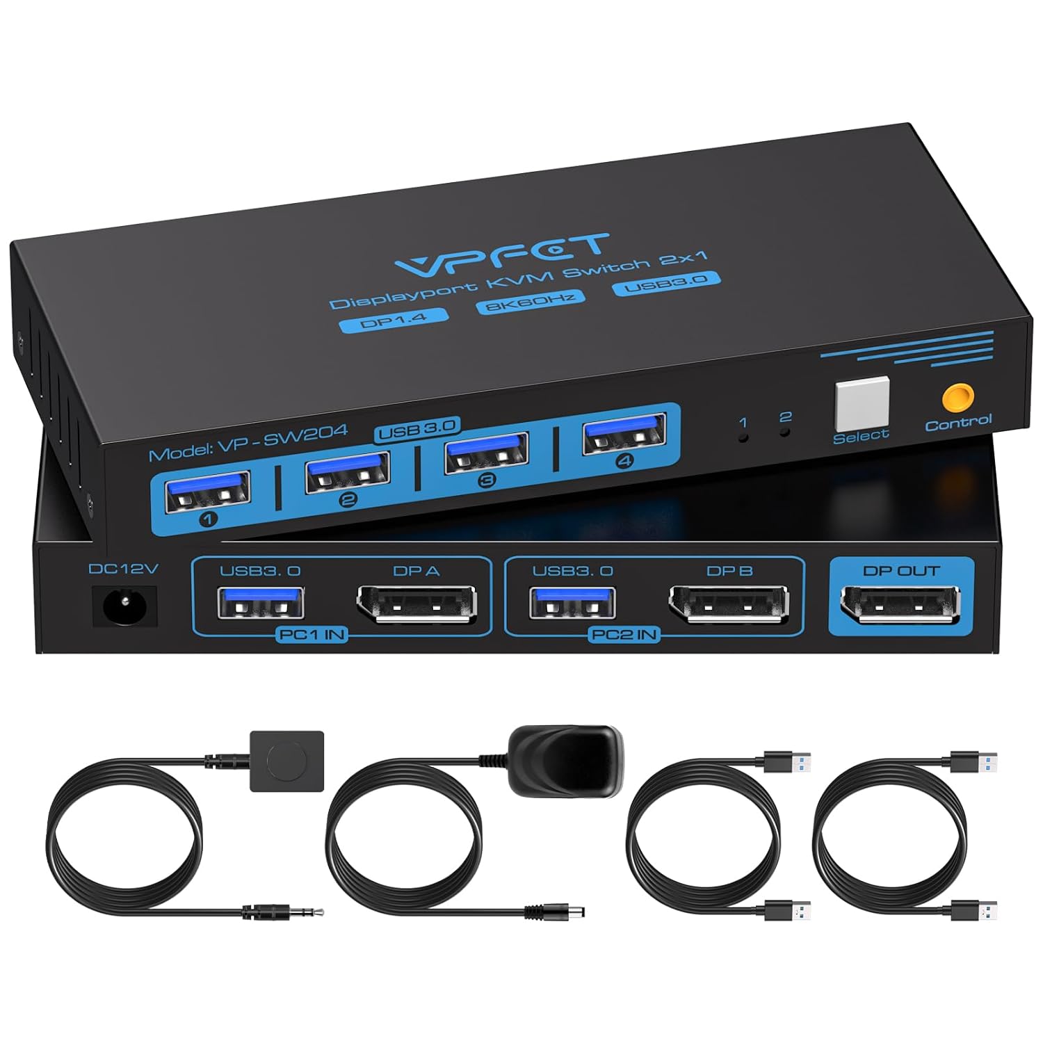 8K@60Hz Displayport KVM Switch for Two Computers and Monitor