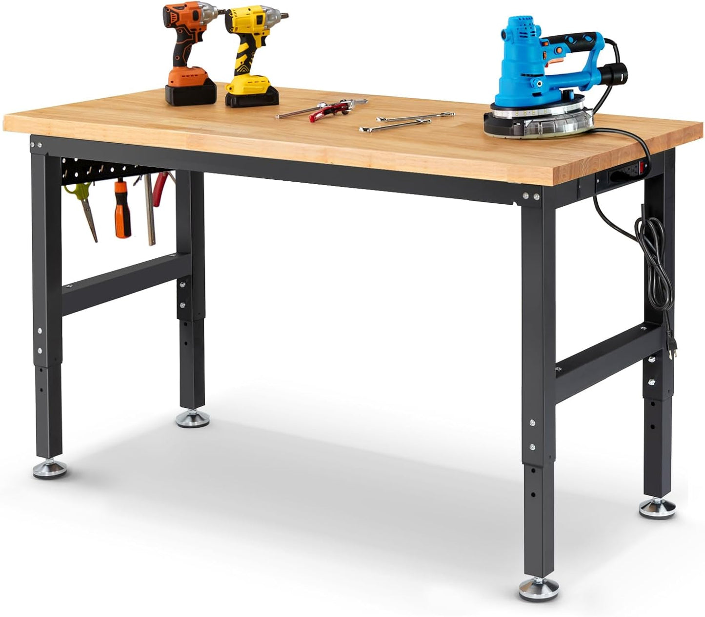 60 Inch Workbench for Garage with Adjustable Height and Power Outlets