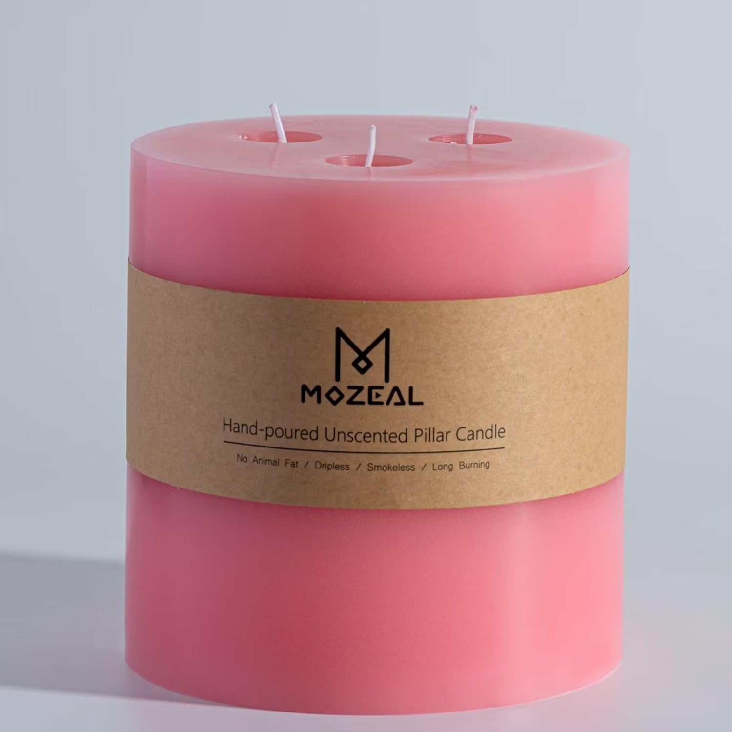 MOZEAL Extra Large 3 Wick Pink Pillar Candle for Home Decor