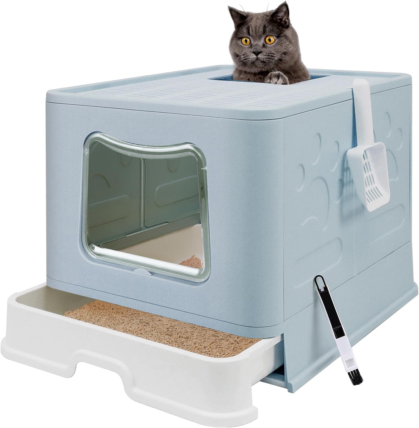 XL Foldable Cat Litter Box with Lid for Easy Travel and Use