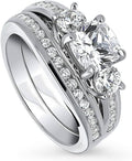3-Stone Sterling Silver Engagement Ring Set - Timeless CZ Sparkle