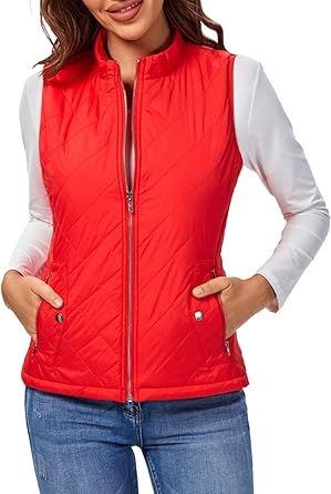 Fuinloth Women's Quilted Vest: Lightweight Zip Padded Gilet