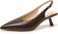 Dark Brown Kitten Heels for Women Pointed Toe Slingback Pumps - Low