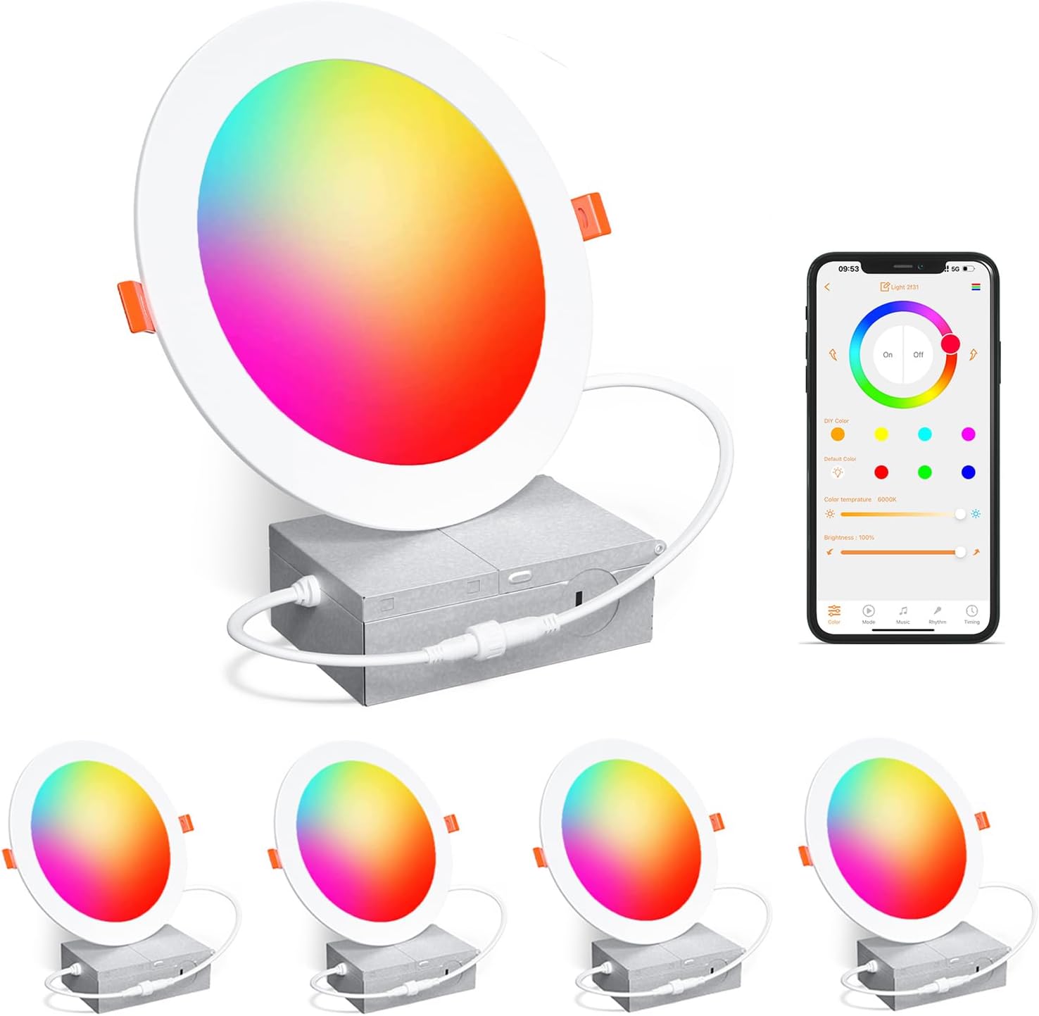 Smart Recessed Lighting 6 Inch RGBCW LED Downlights for Home
