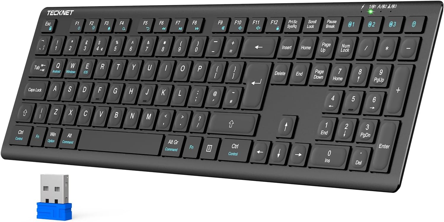 TECKNET Bluetooth Keyboard Rechargeable for 4 Devices Switching