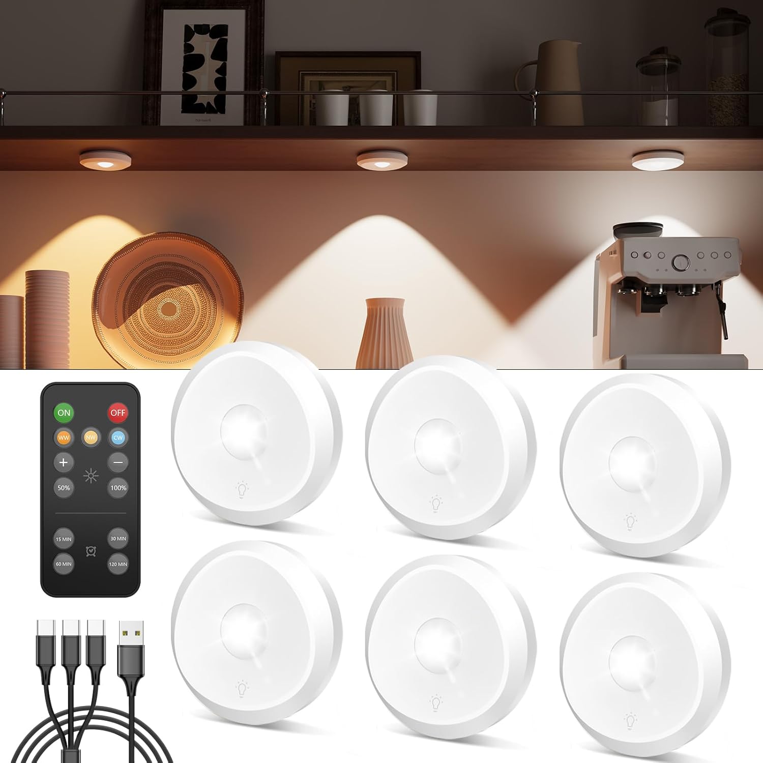 Rechargeable Puck Lights with Remote for Easy Under Cabinet Use