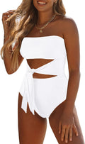 Bandeau One Piece Swimsuit Strapless Tie High Cut Out - Flattering Fit