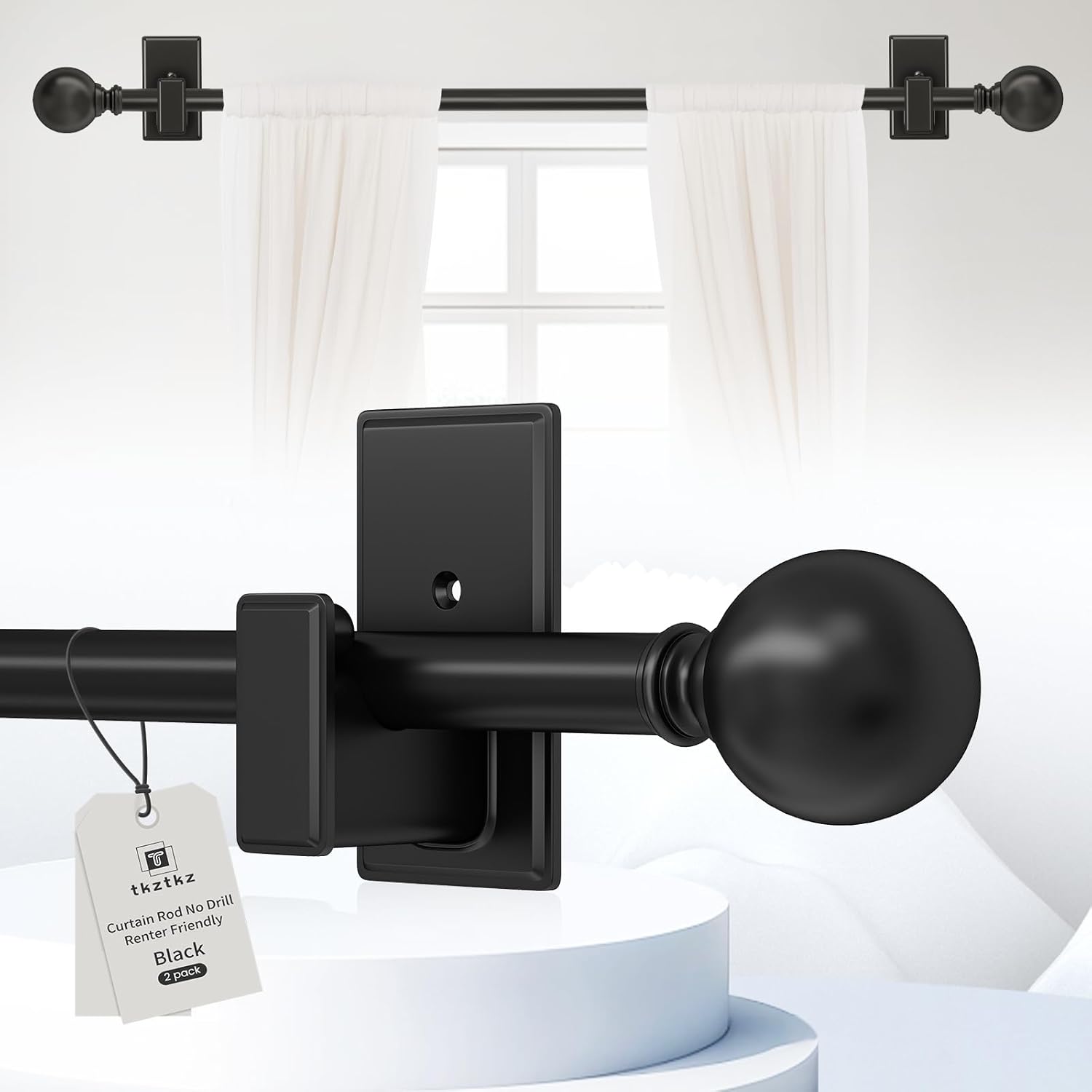 Black Curtain Rods No Drilling for Windows 36-88 in Easy Install