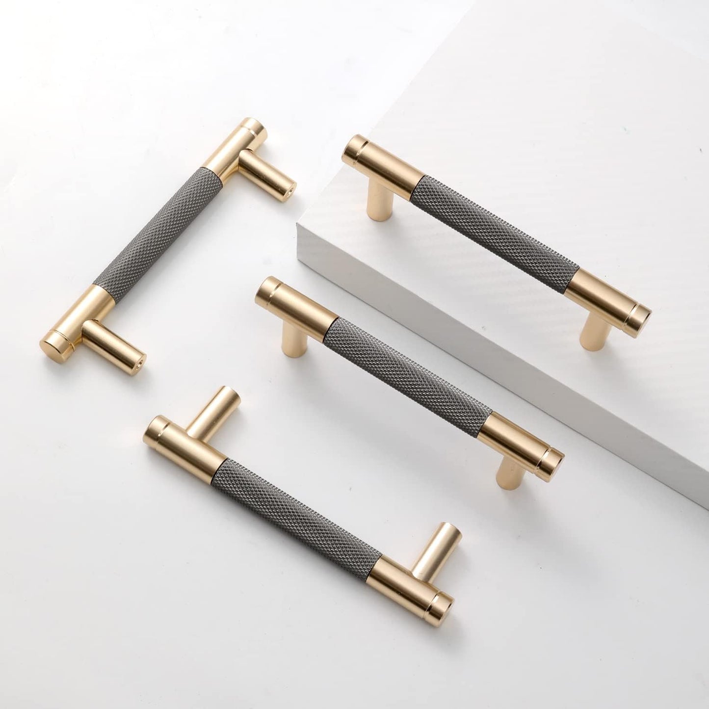 12 Pack 3 3/4 Inch Gold and Grey Cabinet Pulls for Modern Homes
