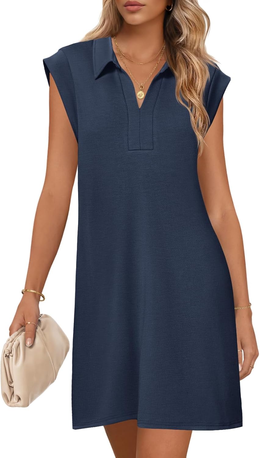 MEROKEETY Women's Casual Collared V Neck Mini Dress for Summer