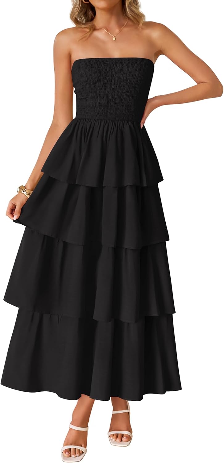 ZESICA Womens Summer Boho Strapless Maxi Dress for Beach