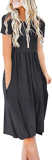 DB MOON Women Casual Short Sleeve Dresses with Pockets