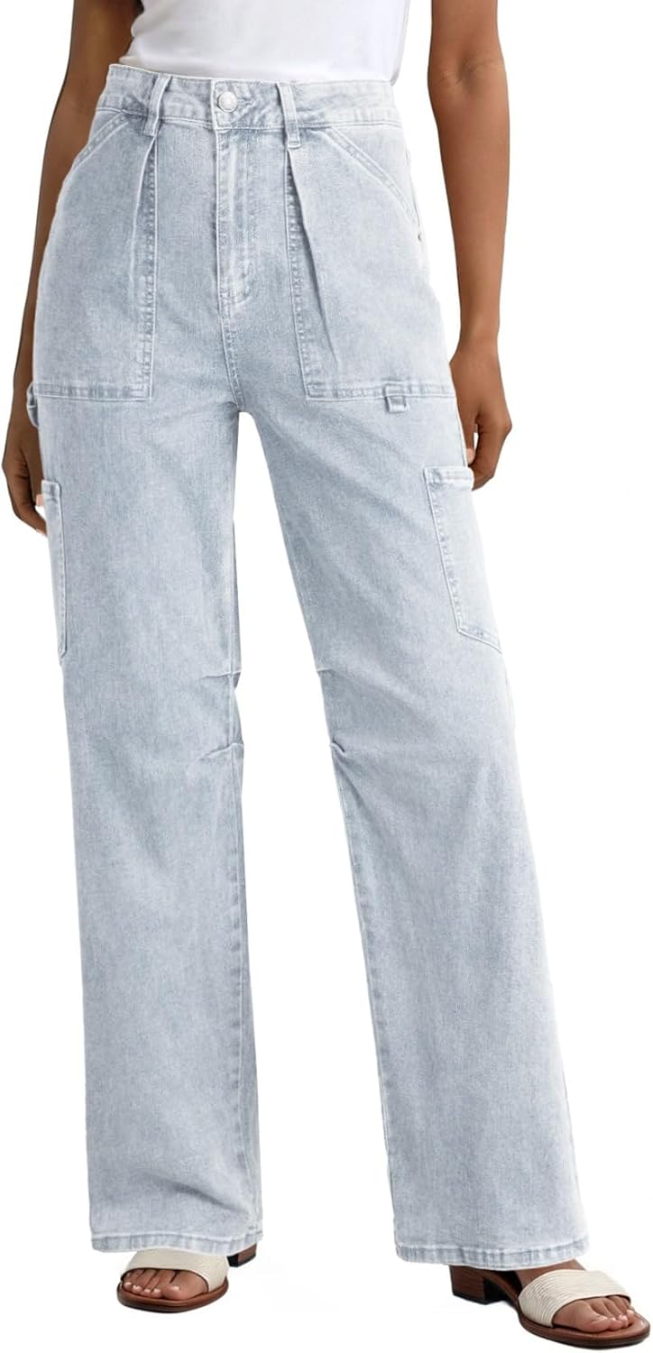 Dokotoo Womens Cargo Pants Baggy Wide Leg High Waist Casual