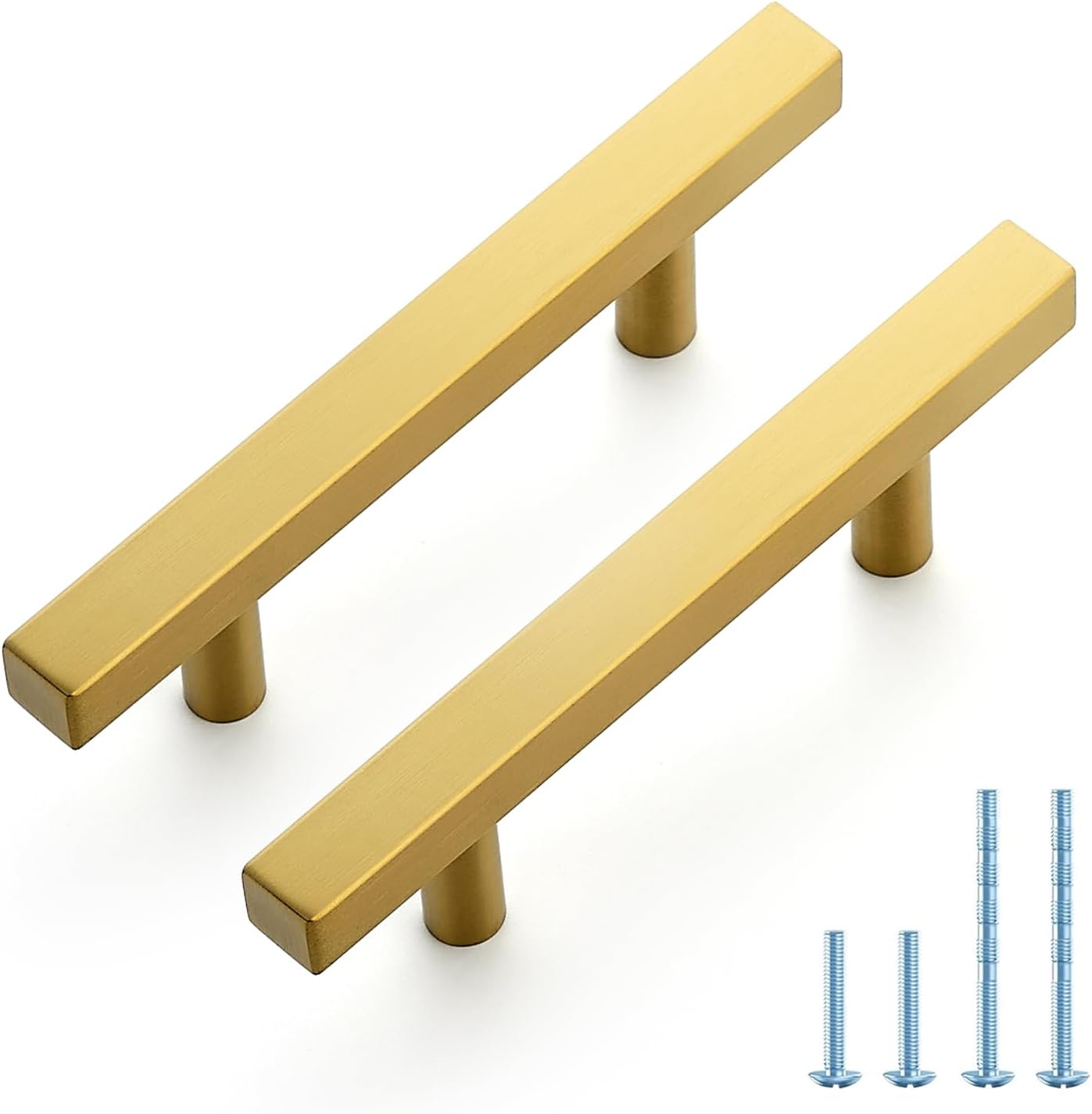 Brushed Brass Square Cabinet Handles for Kitchen and Drawers