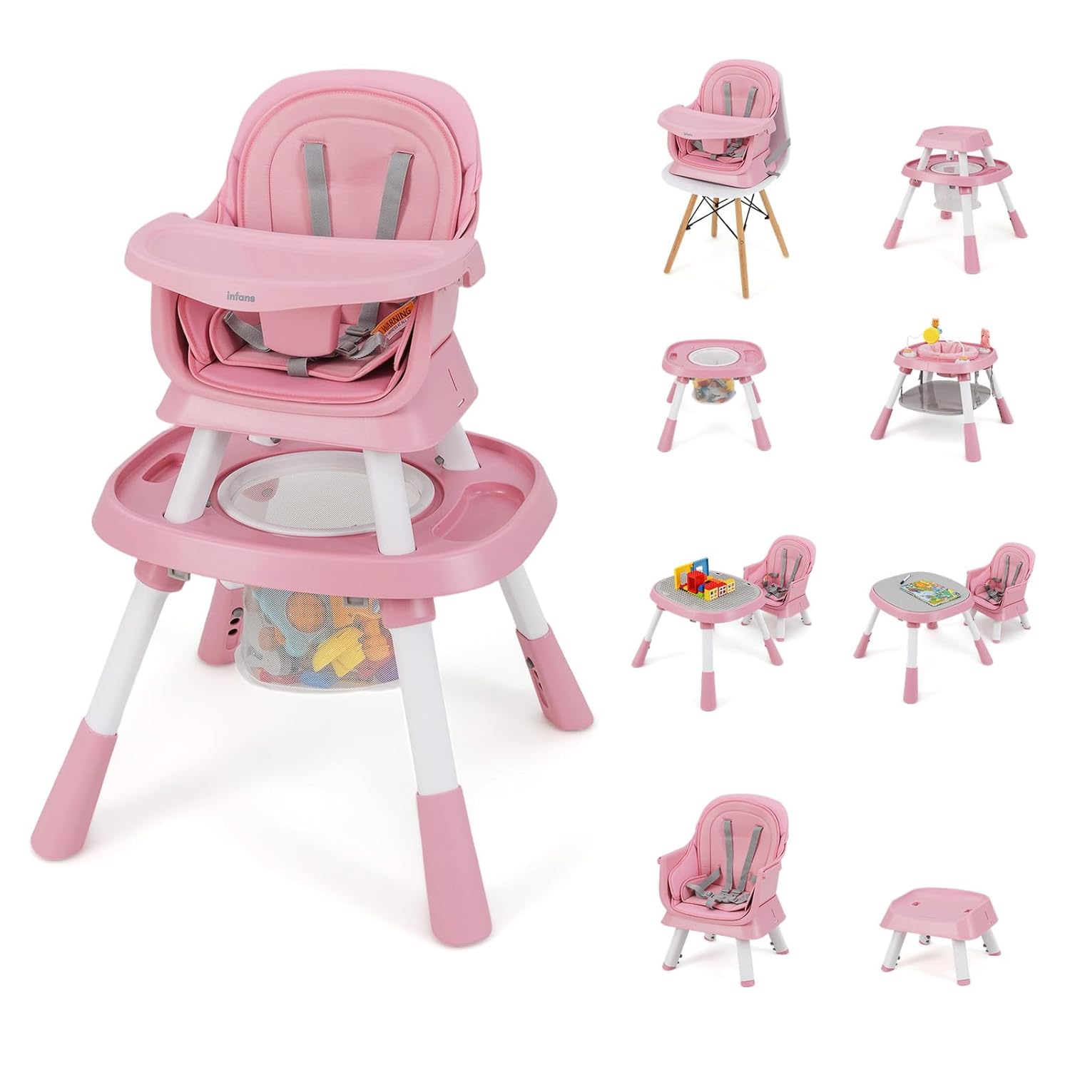 INFANS 9 in 1 High Chair for Babies and Toddlers, Pink