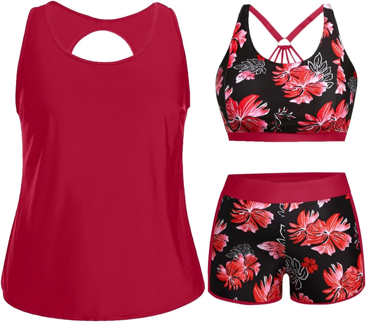 Holipick Plus Size 3 Piece Tankini Swimsuits for Women