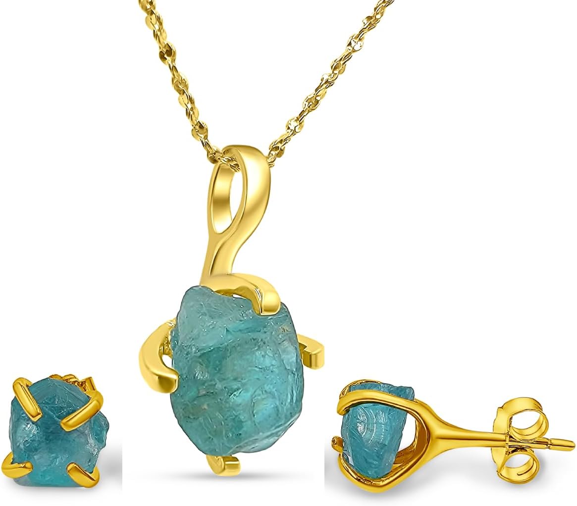 Real Raw Gemstone Jewelry Set with 925 Sterling Silver Gift