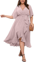 Women Plus Size Maxi Wrap Dress Short Sleeve High Low Ruffle