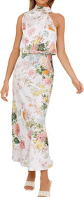 PRETTYGARDEN Women's Summer Satin Mock Neck Maxi Dress