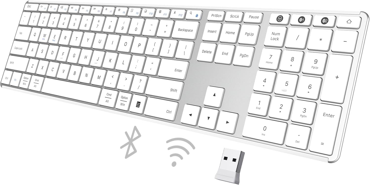 AUSDOM Full Size Bluetooth Keyboard - Quiet & Wireless