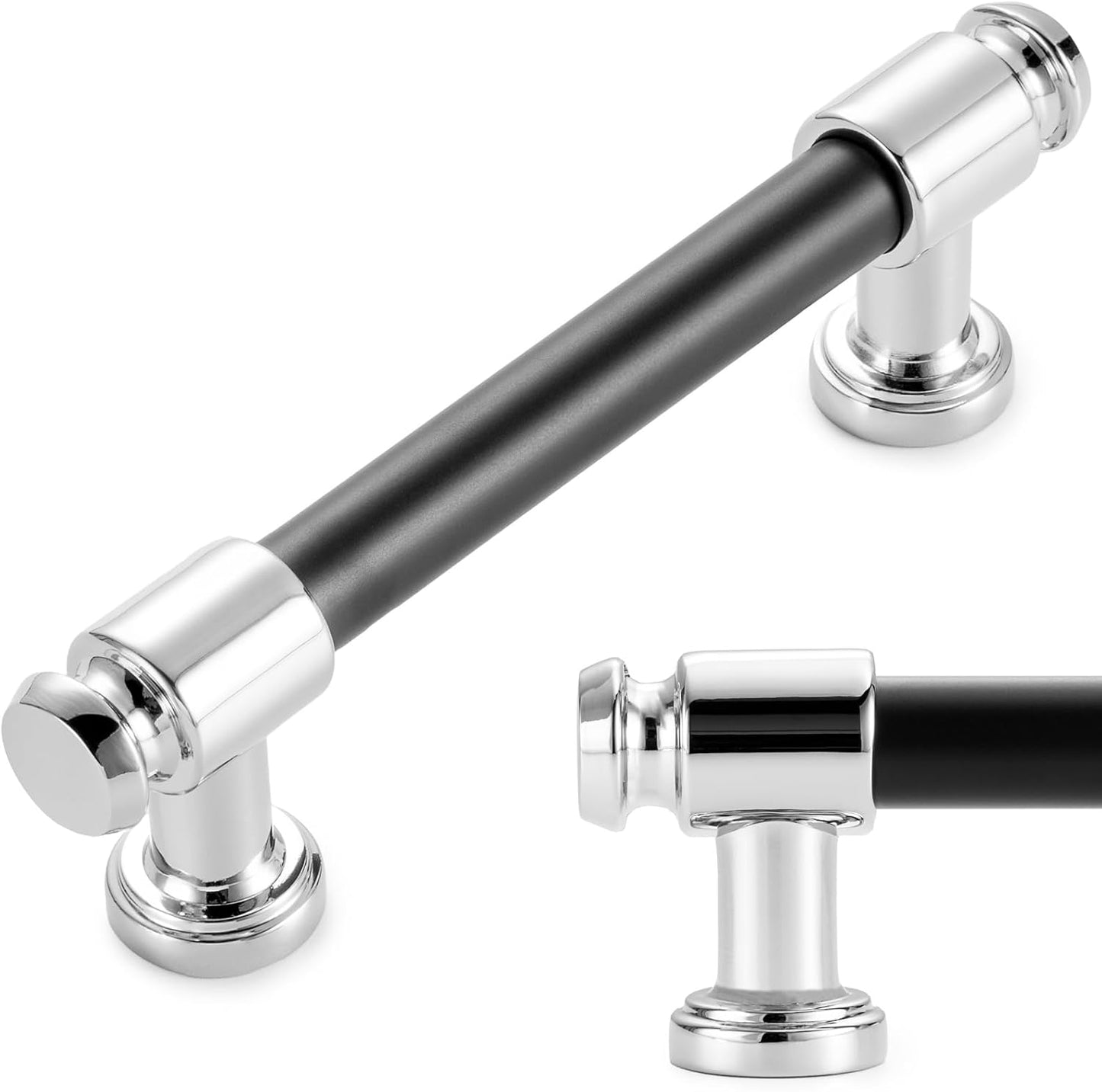 KOOFIZO 10 Pack 3-3/4 Inch Black and Chrome Cabinet Pulls