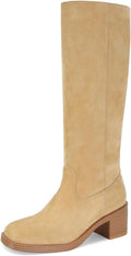 Womens Banana Knee High Wide Calf Block Heel Riding Boots