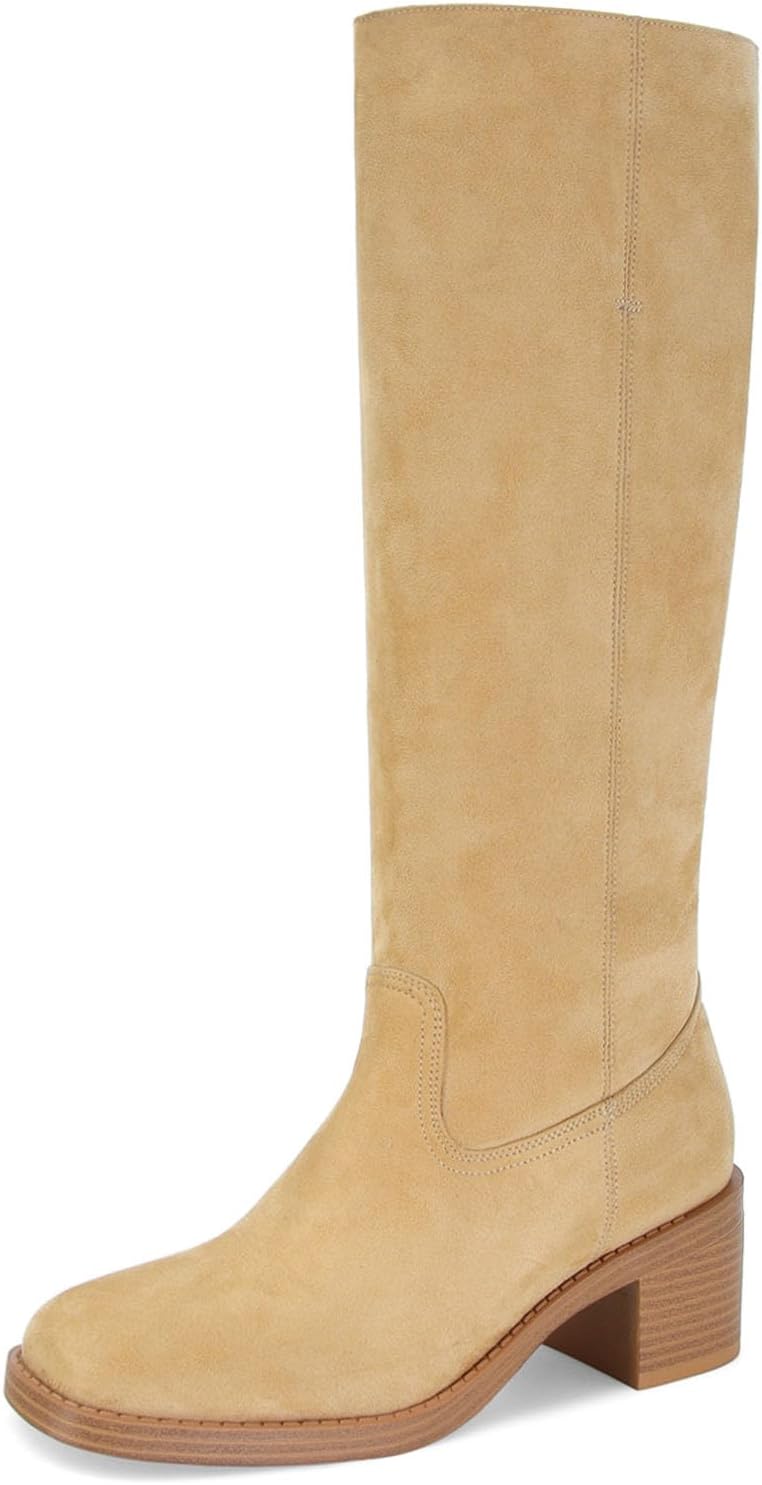 Womens Banana Knee High Boots Comfortable Block Heel Riding Boots