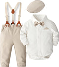 Baby Boy Dress Suit Tuxedo Set with Bowtie and Beret - Classic Formal