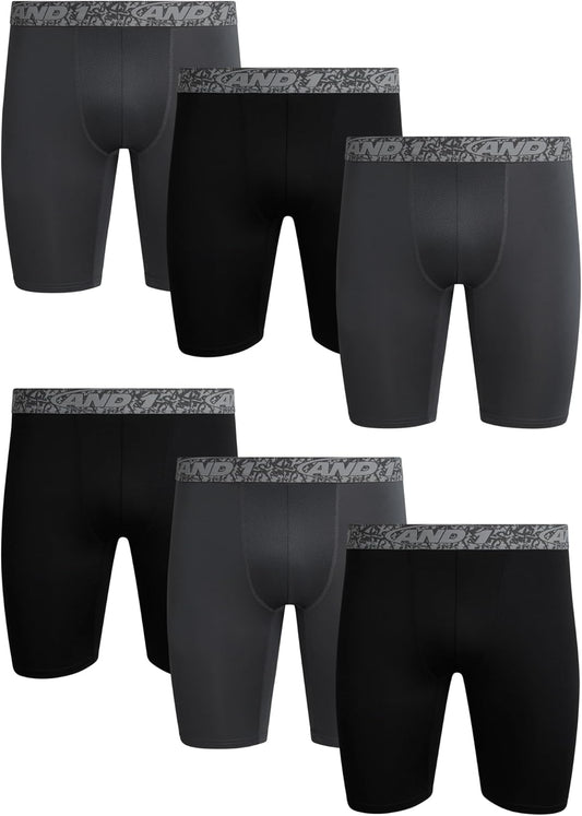 AND1 Mens Boxer Briefs - 6 Pack Long Leg Performance Comfort