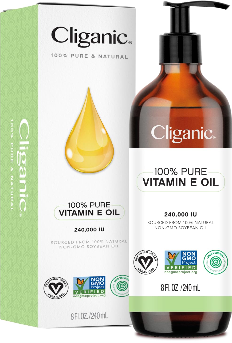 Cliganic Pure Vitamin E Oil for Skin, Hair & Face - 8oz