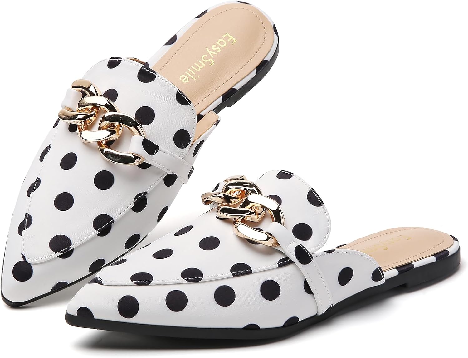 Metal Chain Decor Flat Mules for Women - Stylish Slip On Loafers