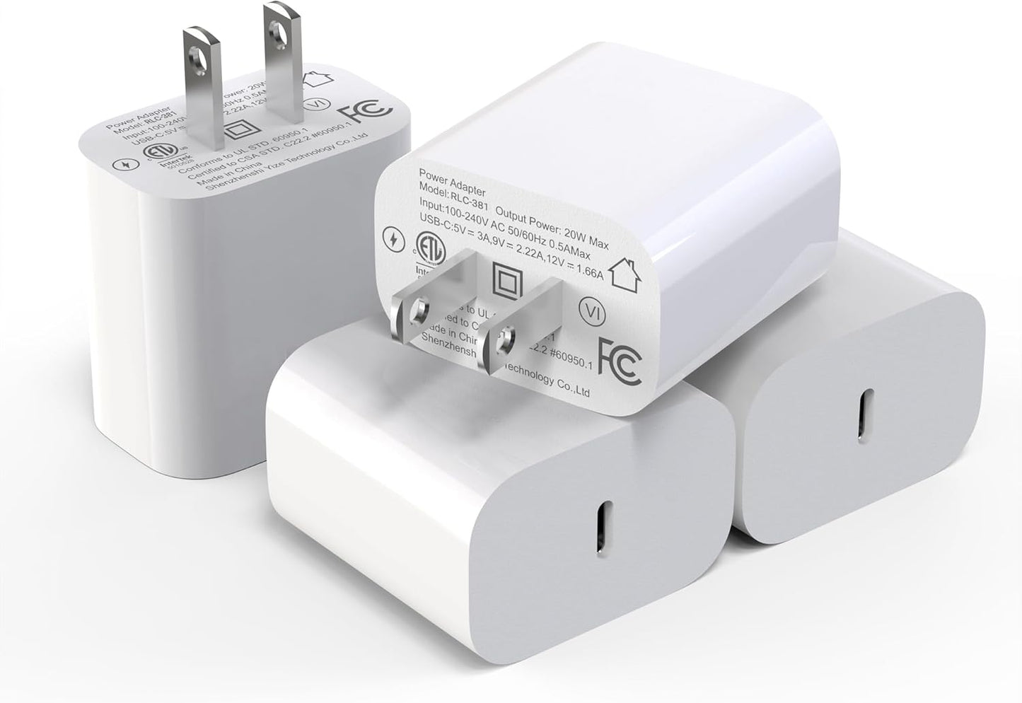 TOPADRE 20W 4-Pack Fast USB C Wall Chargers for iPhone - White