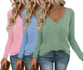 Long Sleeve V Neck T Shirt Women - 3 Pack Basic Base Layer