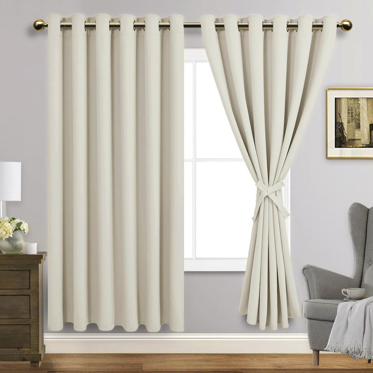 JIUZHEN Ivory Blackout Curtains - Thermal Insulated Grommet Panels