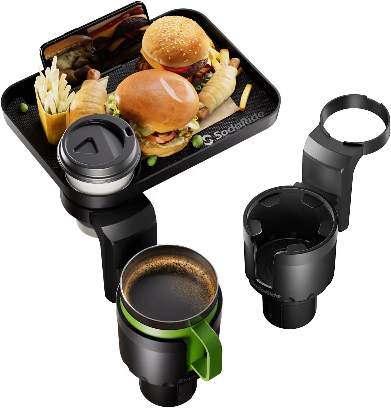 Car Cup Holder Expander 2 Pack with Large Food Tray for Travel