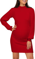 Maternity Sweater Dress Turtleneck Puff Sleeve Bodycon