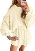 Fisoew Womens Lounge Sets 2 Piece Outfits - Pearl Crewneck Skort Set