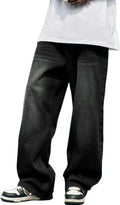 Mens Baggy Jeans Y2k Skater Plain Wide Leg Loose Fit Denim
