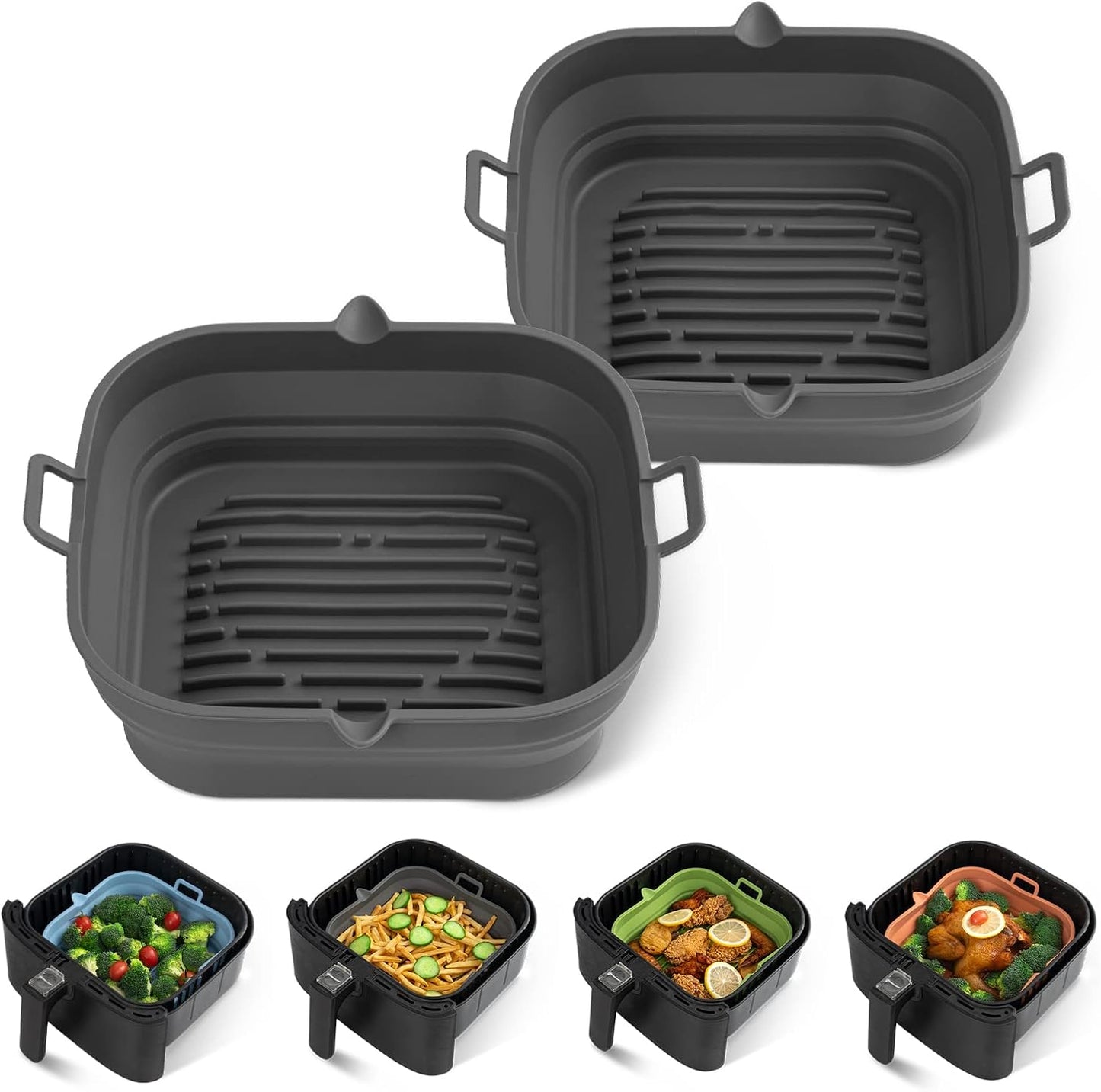 Easy-Clean Silicone Air Fryer Liners [2 Pack] for 5.8-8 Qt - Loveuing