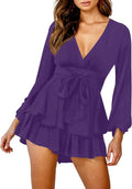 Womens Floral Print Romper V Neck Long Sleeve - Vacation Ready