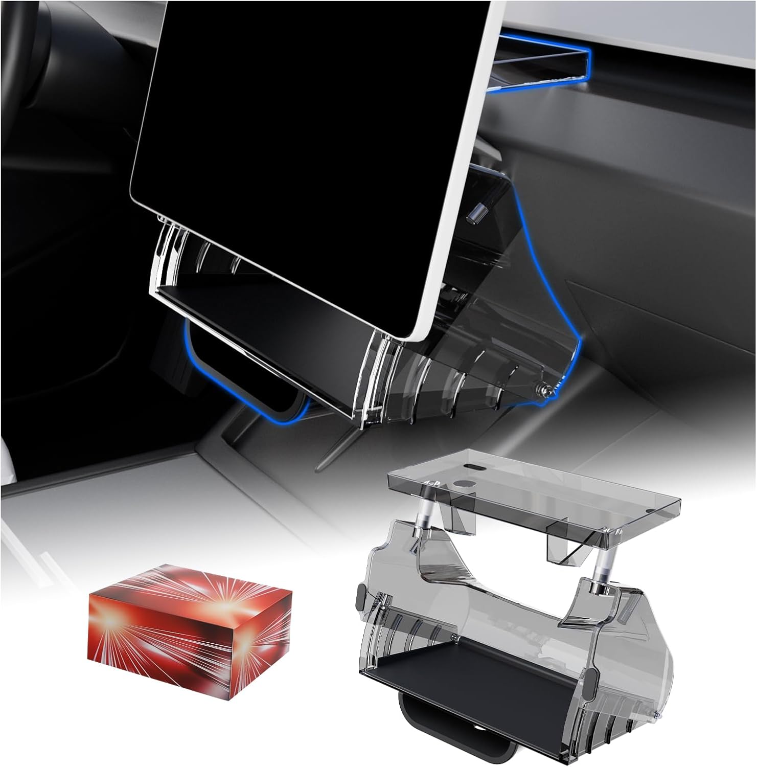 Hideable Under Screen Storage Organizer for Tesla Model Y and 3