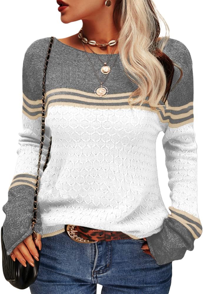 Danedvi Womens Fall Fashion 2025 Colorblock Sweater Pullover