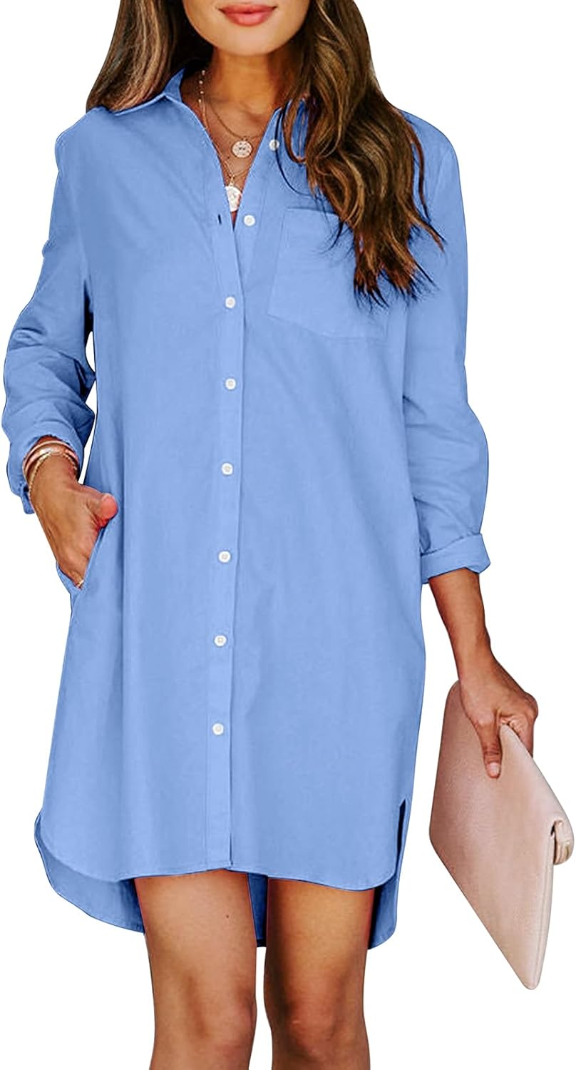 Womens Button Down Shirt Dresses with Pockets for Style