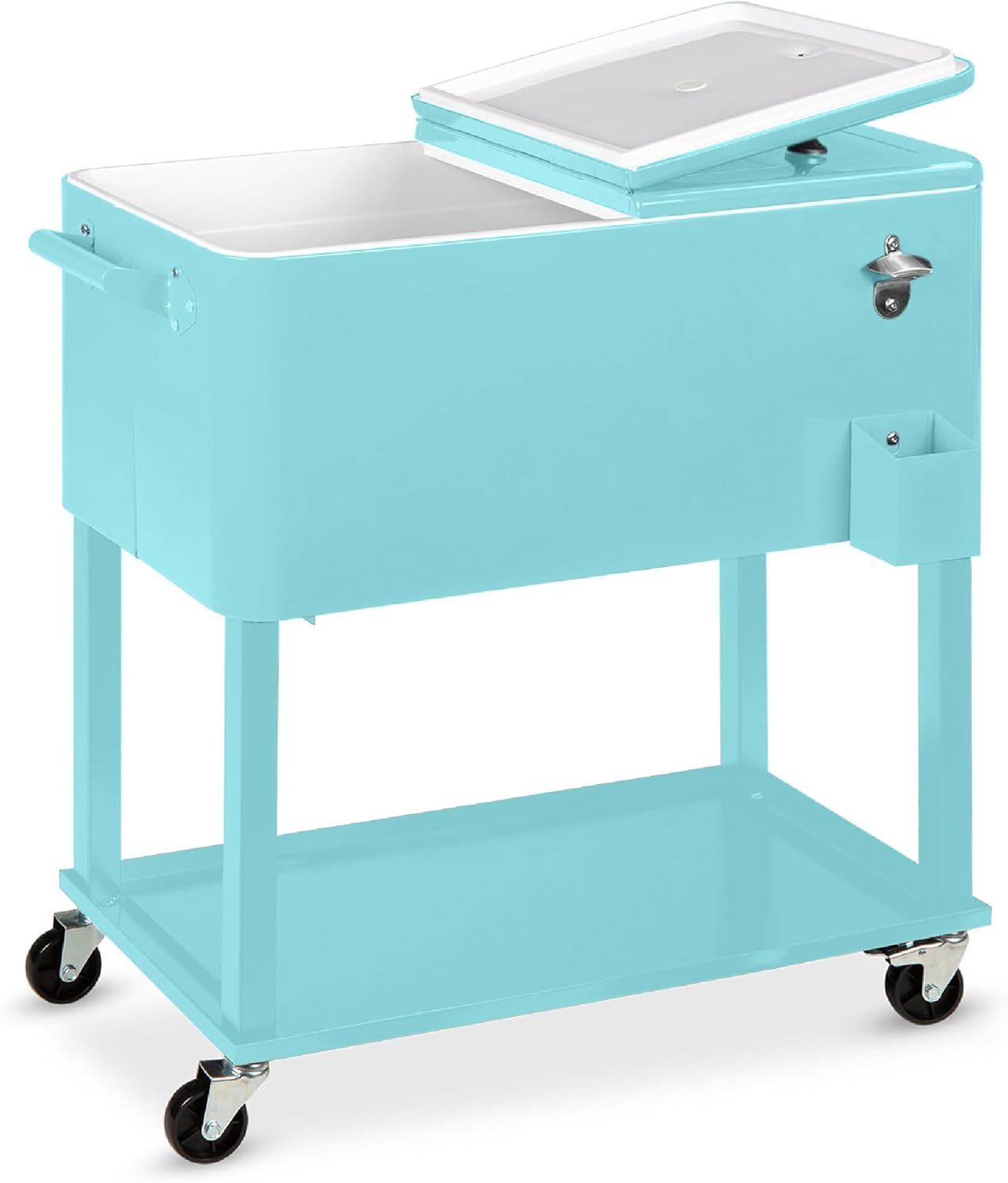 80-Quart Outdoor Steel Rolling Cooler Cart with Locking Wheels